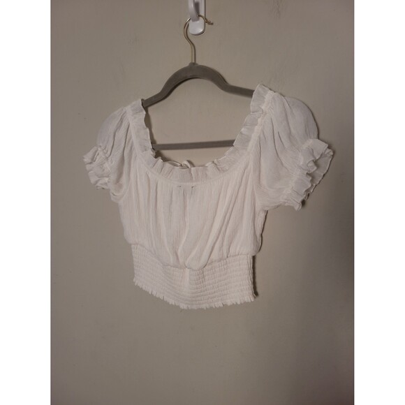 Majorelle White Cottagecore Smocked Crop Top Sz S Milkmaid Coquette Breathable - Picture 5 of 8